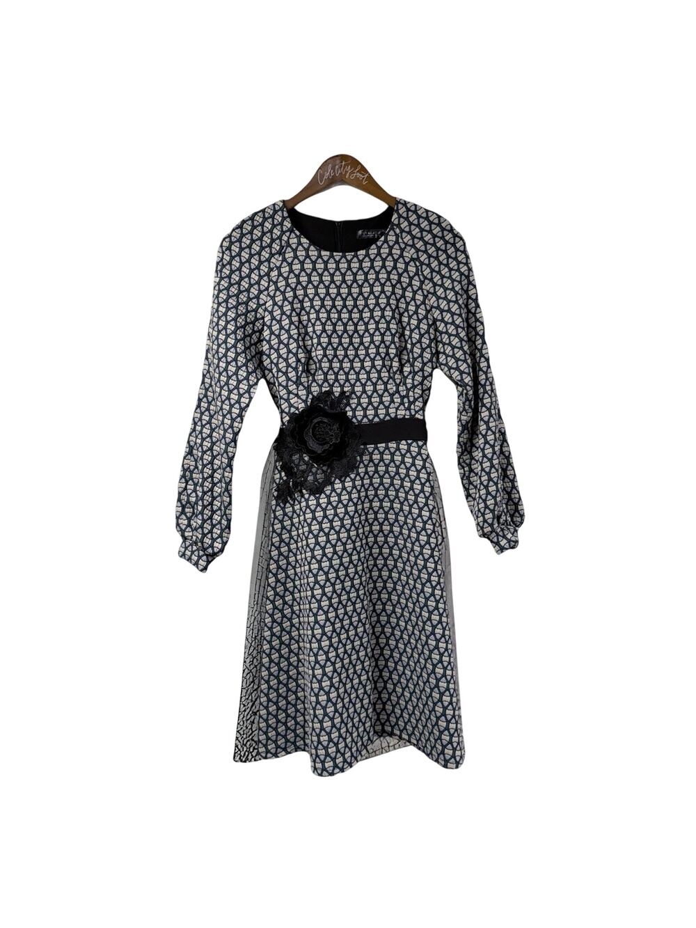 Iren Klairie De Lux Midi Dress 36 Long Sleeve Textured Tie Waist Flower